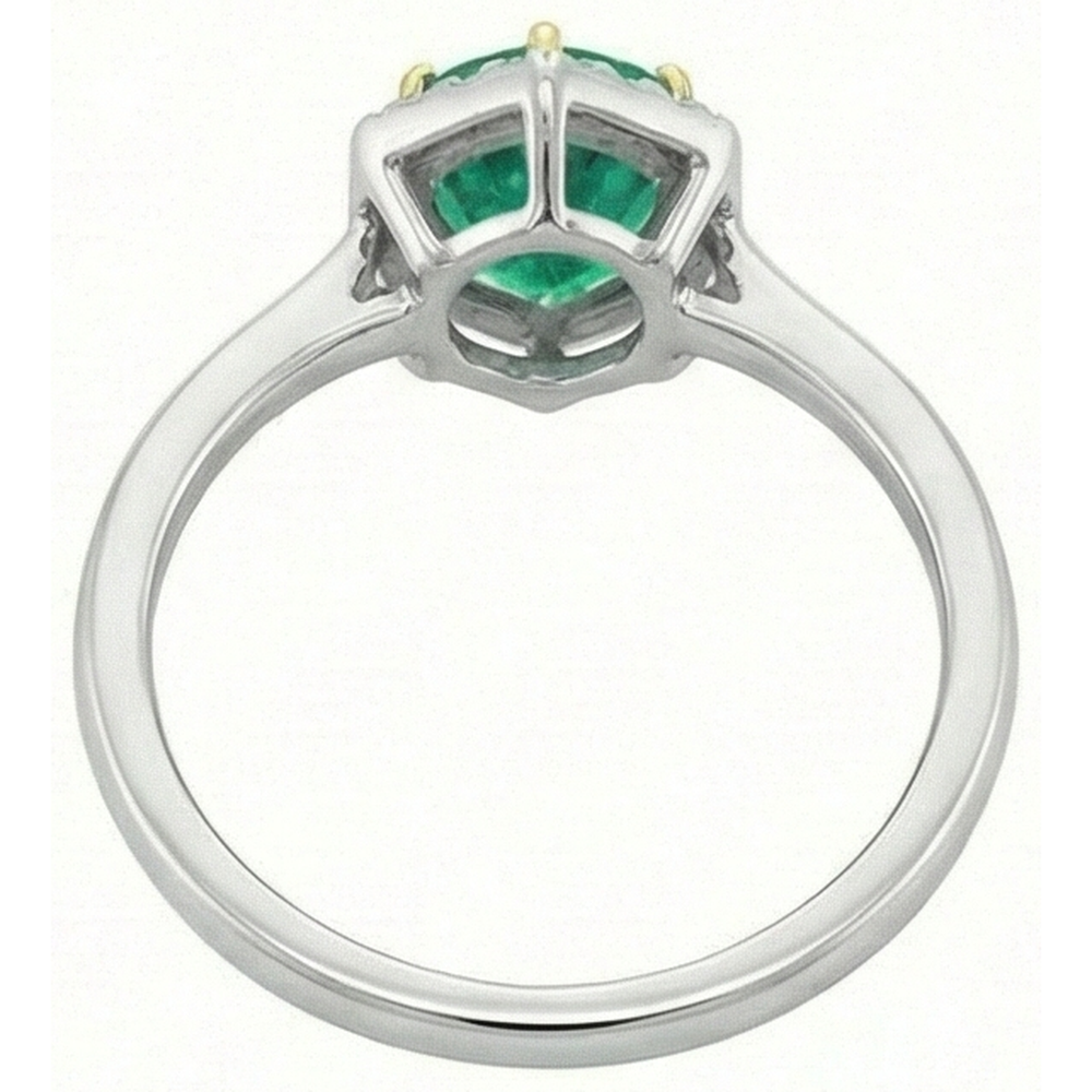 Earth-Mined Fine Emerald Colored Stone Ring 2 ct Two-Tone 14K Gold – top view