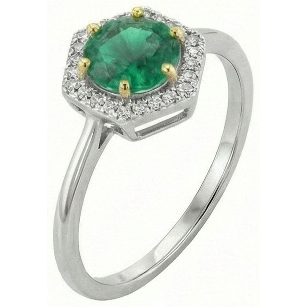 Fine Emerald Colored Stone Ring 2-ct Two-Tone 14K Gold – front view