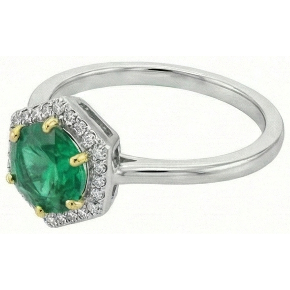 Colored Stone Ring Two-Tone 14K Gold with Fine Emerald – profile view