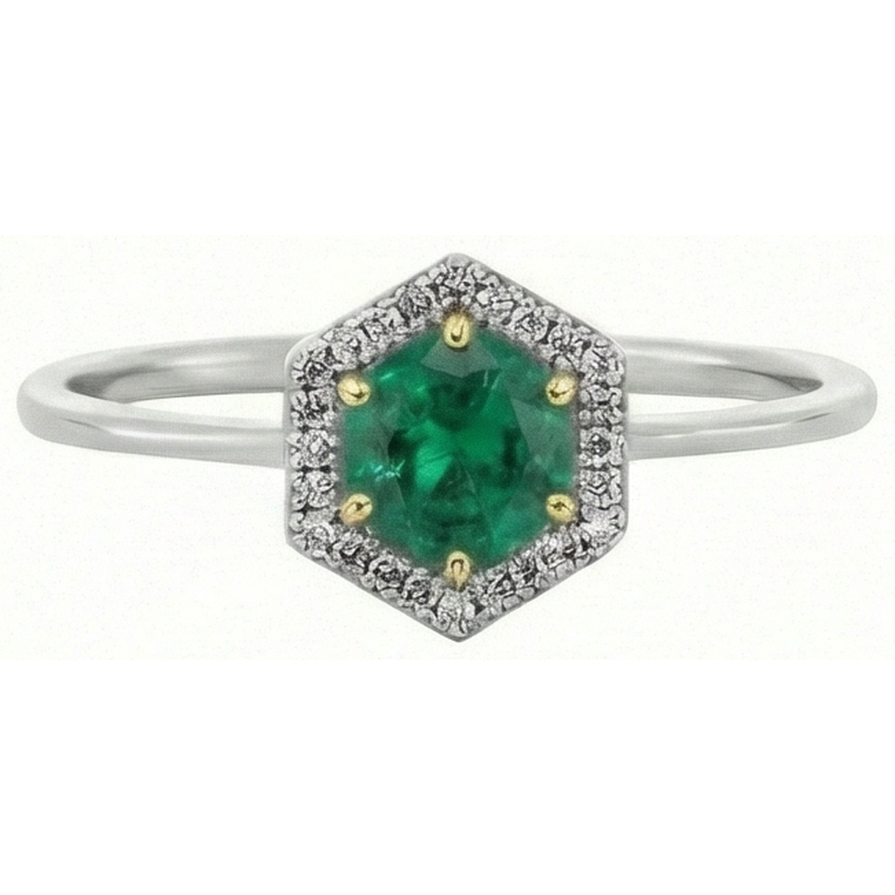 Earth-Mined Fine Emerald Colored Stone Ring 2 ct Two-Tone 14K Gold – side view