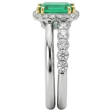 Step Cut Emerald ring in 14 Karat Two Tone Gold – top view