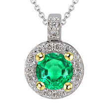 Natural Emerald Stone Pendant Necklace 3 ct 14 Karat Two Tone Gold – main view