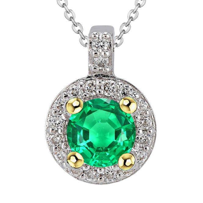 Natural Emerald Stone Pendant Necklace 3 ct 14 Karat Two Tone Gold – main view
