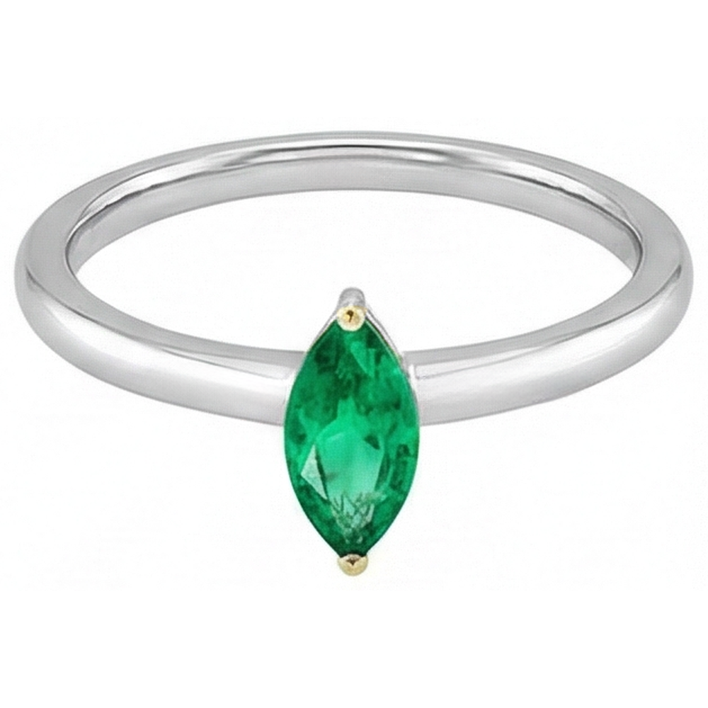 Colombian Emerald Marquise Colored Stone Ring in 14K Two Tone Gold – angle view