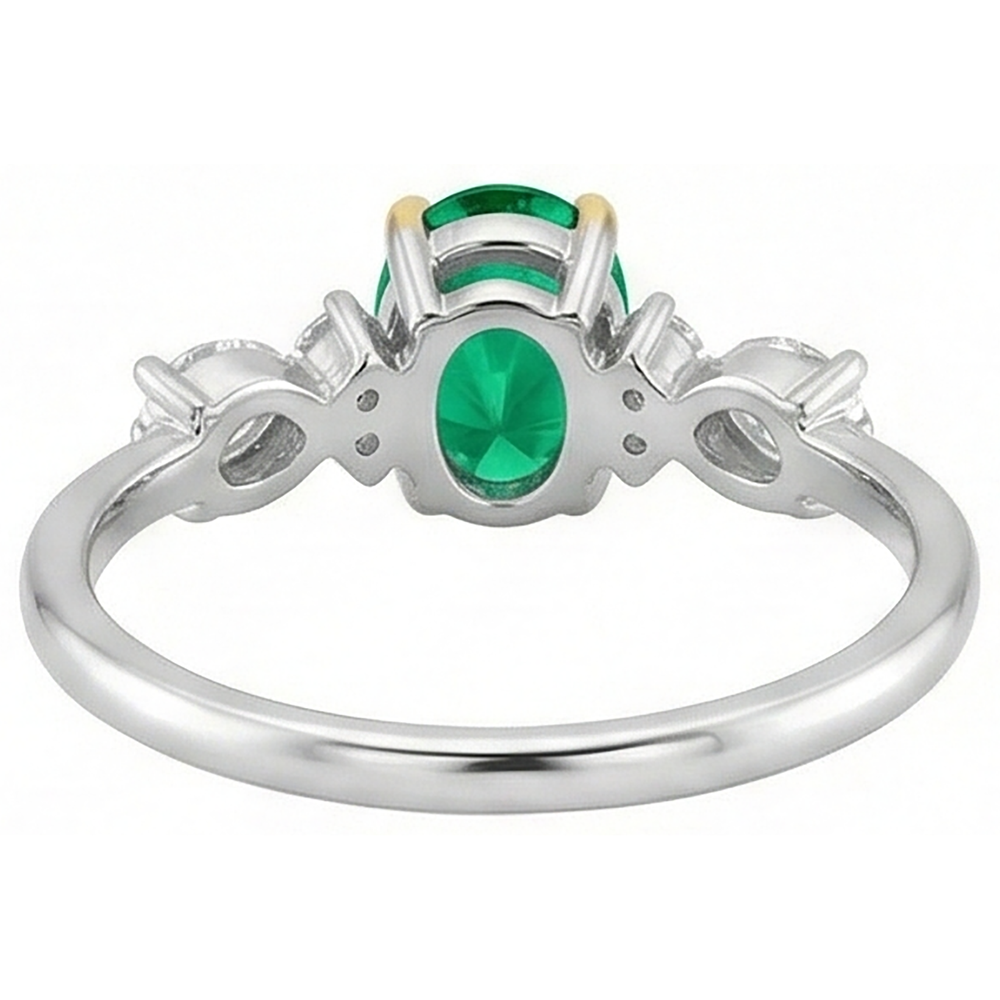 Authentic Colombian Emerald Gemstone Ring 2 ct 14K Two Tone Gold – back view
