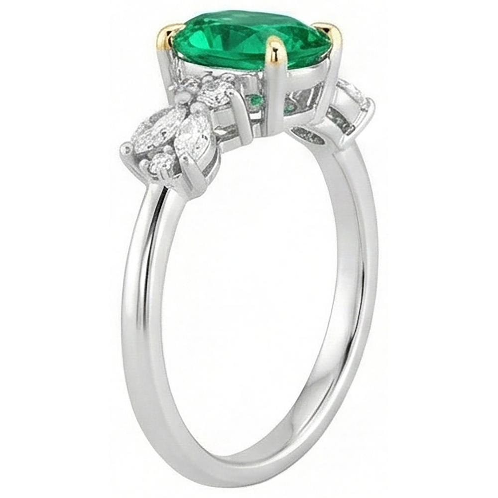 Gemstone Ring 14K Two Tone Gold with Colombian Emerald – angle view