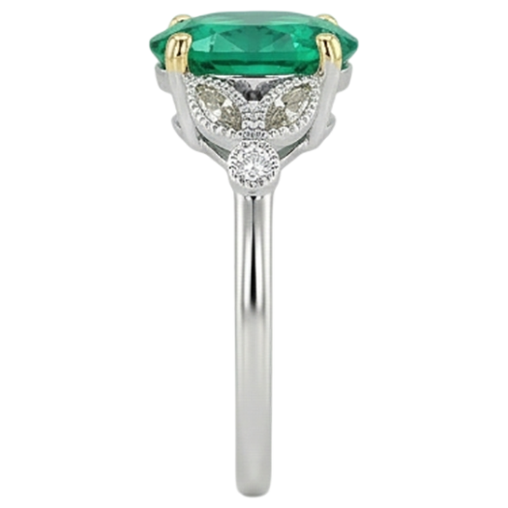 Precious Stone Ring Two-Tone 14K Gold with Fine Emerald – top view
