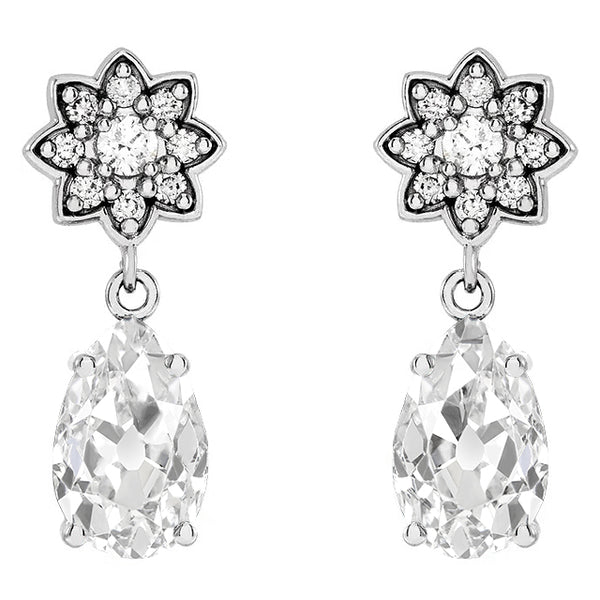 Dangle Earrings Pear Natural Old Miner & Round Diamonds 7.50 Ct. Star Style