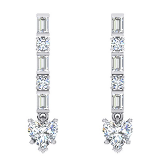 Dangle Heart Baguette Diamond Earrings