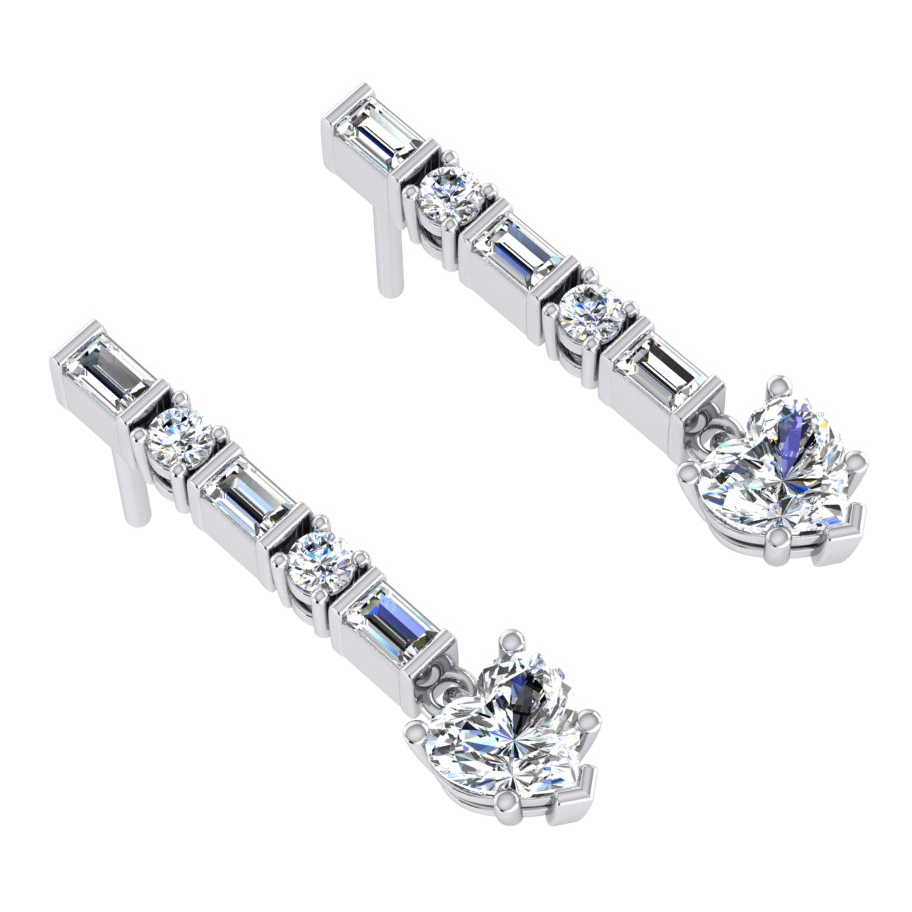Dangle Heart Baguette Diamond Earrings
