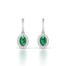 Dangle Hoop Earrings 7.80 Carats Green Emerald & Diamond White Gold 14K