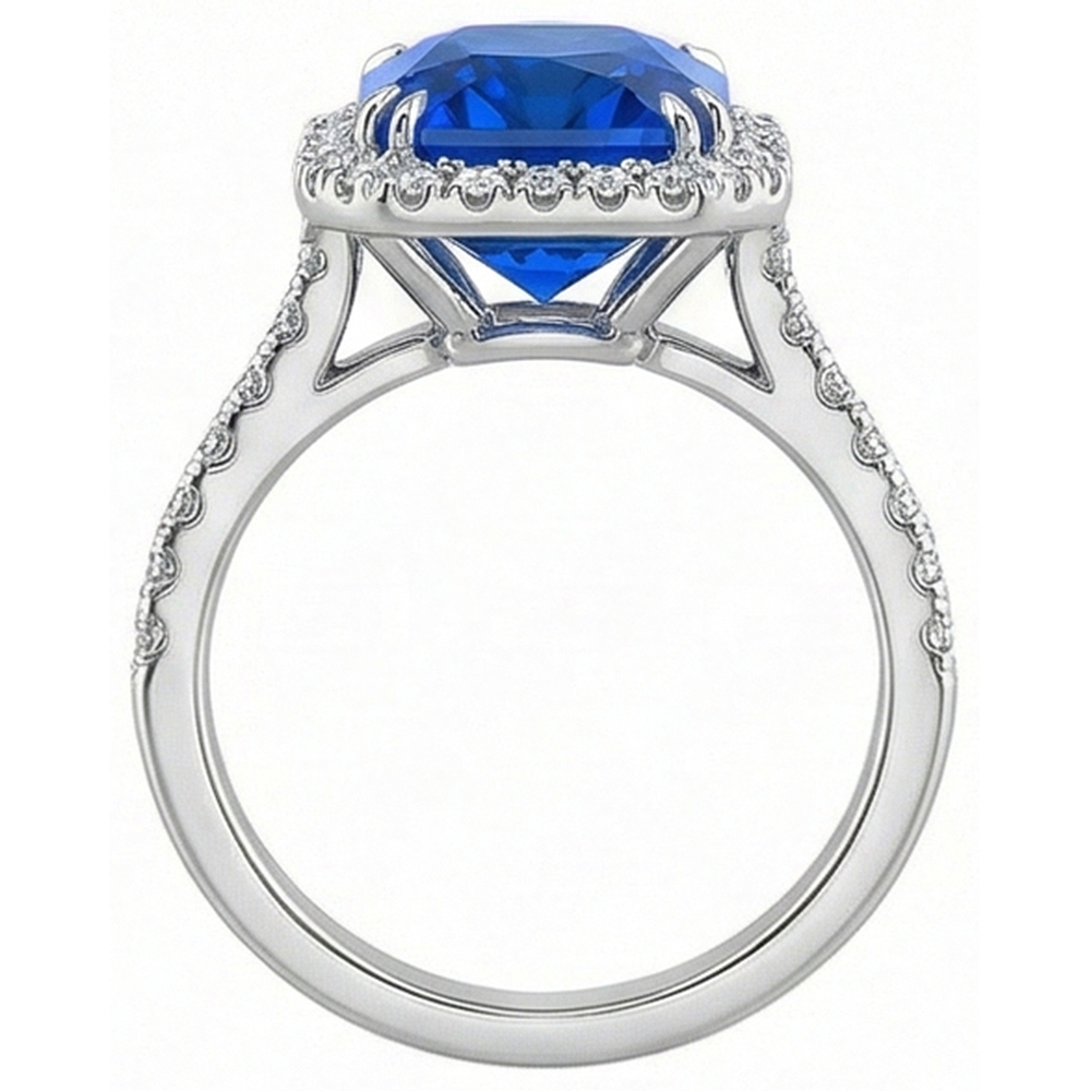 Dark Blue Halo Sapphire Engagement Ring