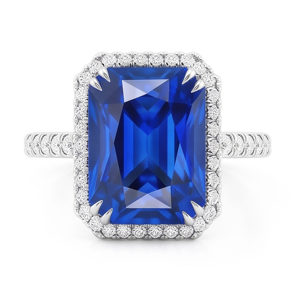 Dark Blue Halo Sapphire Engagement Ring