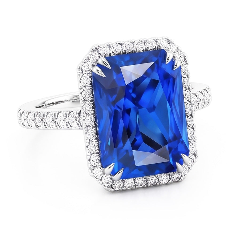 Dark Blue Halo Sapphire Engagement Ring