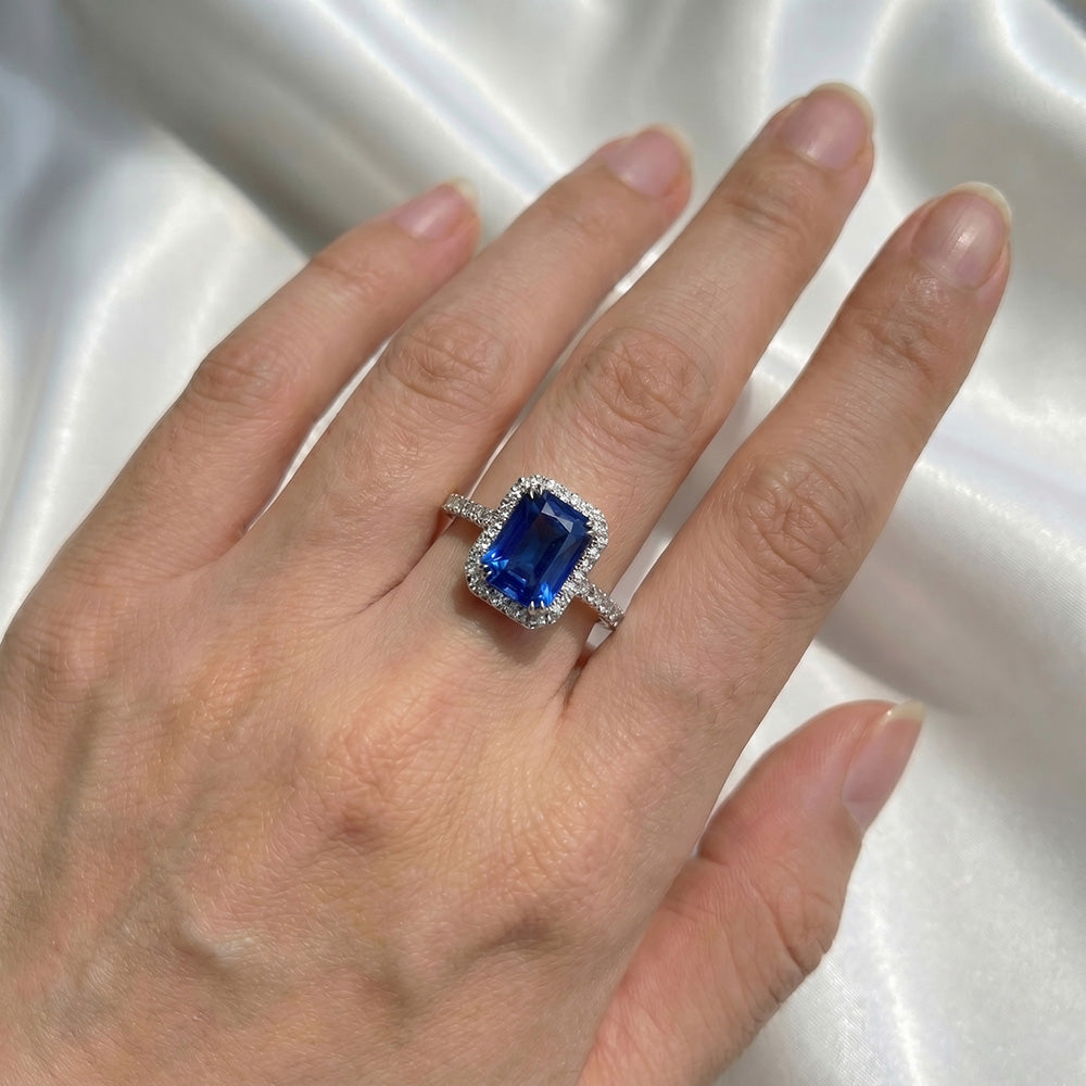 Dark Blue Halo Sapphire Engagement Ring