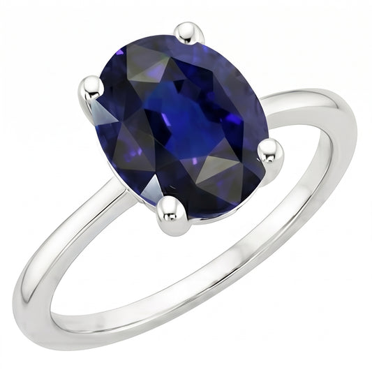 Dark Blue Sapphire Oval Engagement Ring