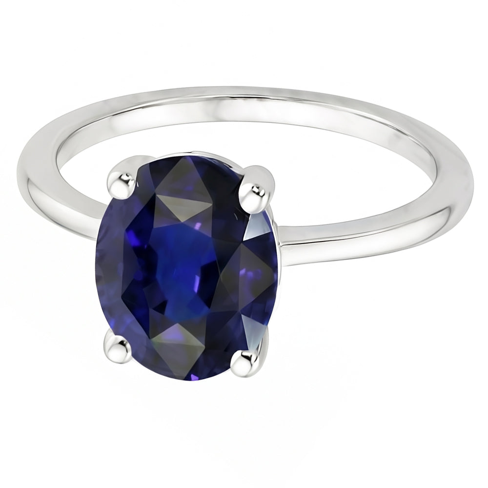 Dark Blue Sapphire Oval Engagement Ring