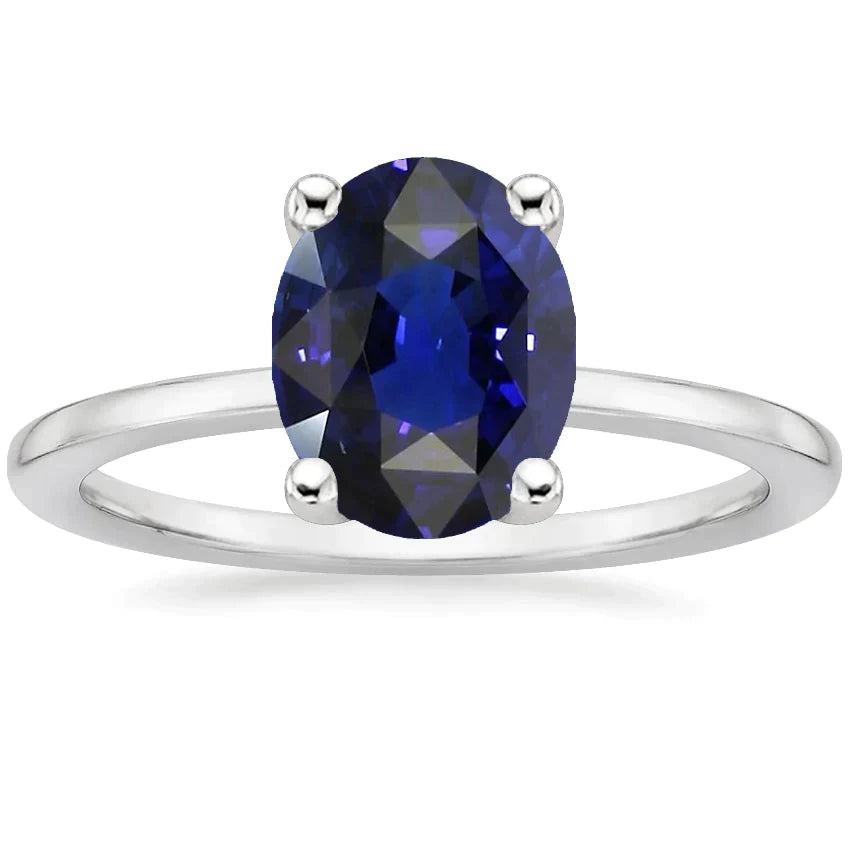 Dark Blue Sapphire Oval Engagement Ring