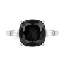 Dark Diamond Engagement Ring 3.6 Carat Real Cushion Black Baguette Three Stone 14K White Gold