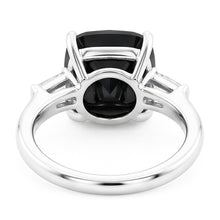 Dark Diamond Engagement Ring 3.6 Carat Real Cushion Black Baguette Three Stone 14K White Gold