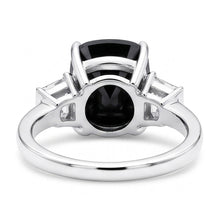 Dark Diamond Engagement Ring 4.6 Carat Real Cushion Black Trapezoid Three Stone 14K White Gold