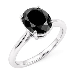 Dark Diamond Engagement Ring 5 Carat Real Oval Black Solitaire 14K White Gold