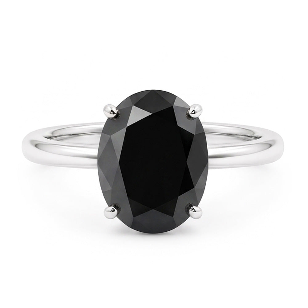 Dark Diamond Engagement Ring 5 Carat Real Oval Black Solitaire 14K White Gold
