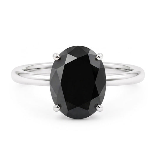 Dark Diamond Engagement Ring 5 Carat Real Oval Black Solitaire 14K White Gold