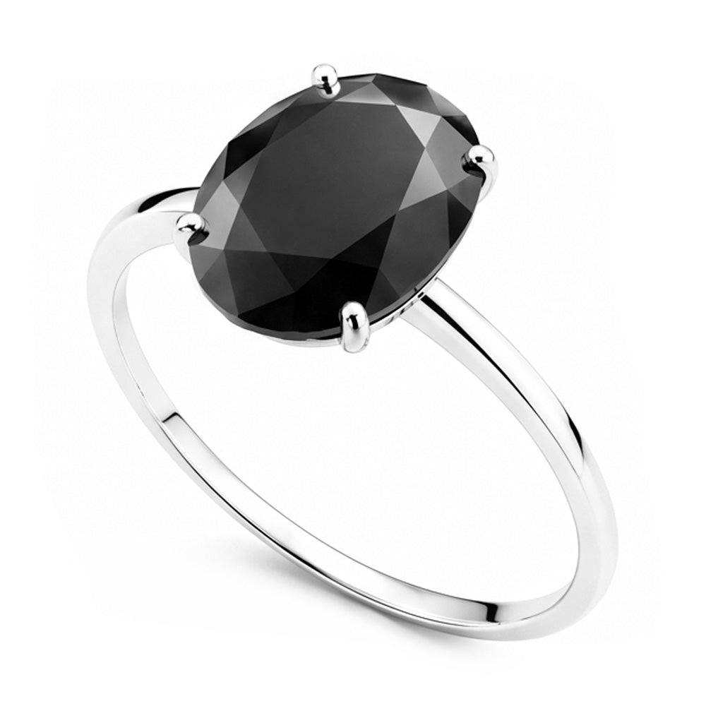 Dark Diamond Engagement Ring 5 Carat Real Oval Black Solitaire Plain 14K White Gold