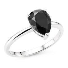 Dark Diamond Engagement Ring 5 Carat Real Pear Black Solitaire Tapered 14K White Gold
