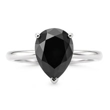 Dark Diamond Engagement Ring 5 Carat Real Pear Black Solitaire Tapered 14K White Gold