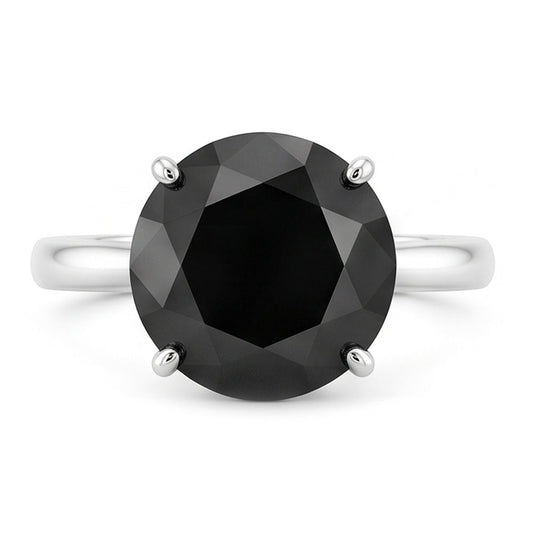 Dark Diamond Engagement Ring 5 Carat Real Round Black Solitaire Knife Edge 14K White Gold