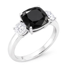 Dark Diamond Engagement Ring 6 Carat Genuine Cushion Black Three Stone 14K White Gold
