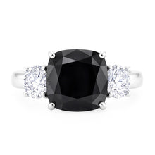 Dark Diamond Engagement Ring 6 Carat Genuine Cushion Black Three Stone 14K White Gold