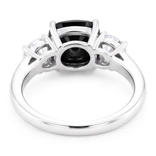 Dark Diamond Engagement Ring 6 Carat Genuine Cushion Black Three Stone 14K White Gold