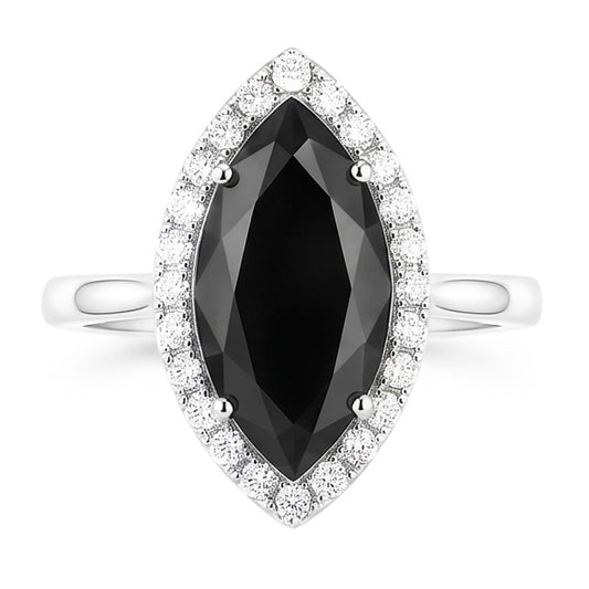 Dark Diamond Engagement Ring 8 Carat Natural Marquise Black Halo 14K White Gold