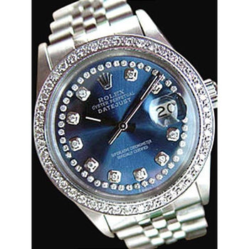 Date Just Rolex Mens Watch Blue Diamonds Dial Bezel