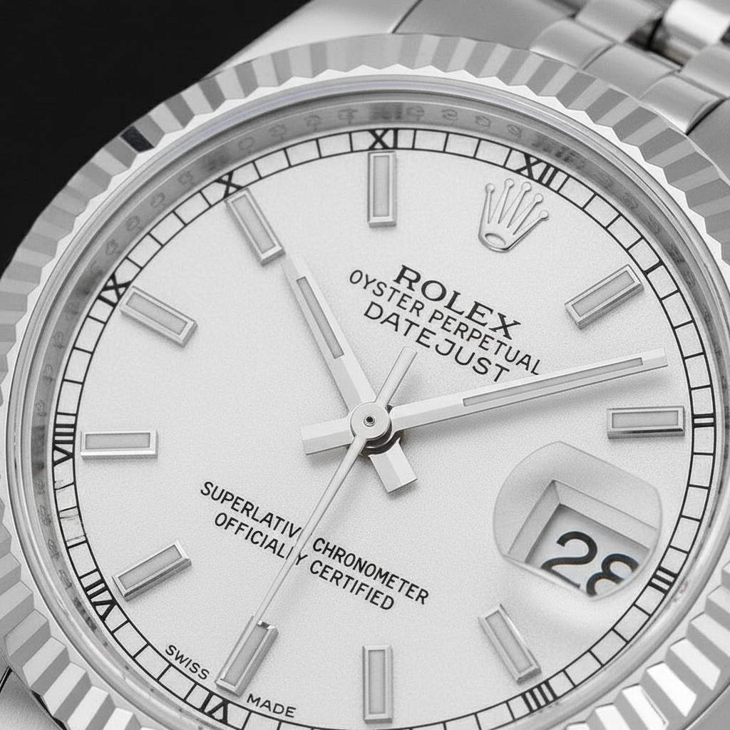 Date-just 31mm Rolex White Gold Fluted Bezel Watch