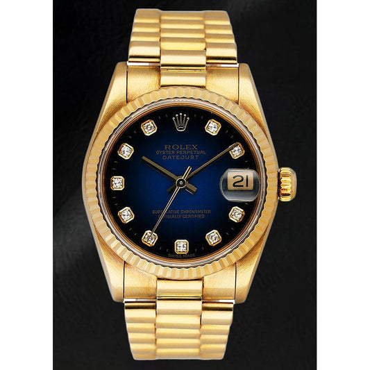 Date-just 68278 Rolex 31mm Blue Vignette Diamond Ladies Watch