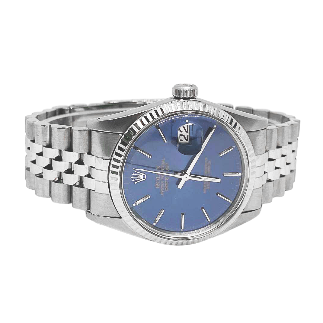 Date Just Rolex Mens Watch Blue Stick Dial Ss Datejust QUICK SET
