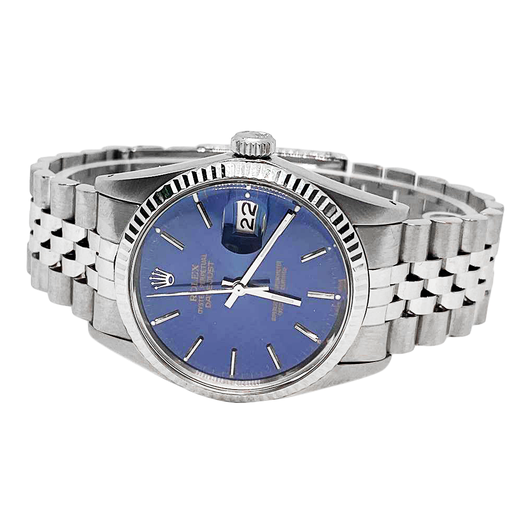 Date Just Rolex Mens Watch Blue Stick Dial Ss Datejust QUICK SET