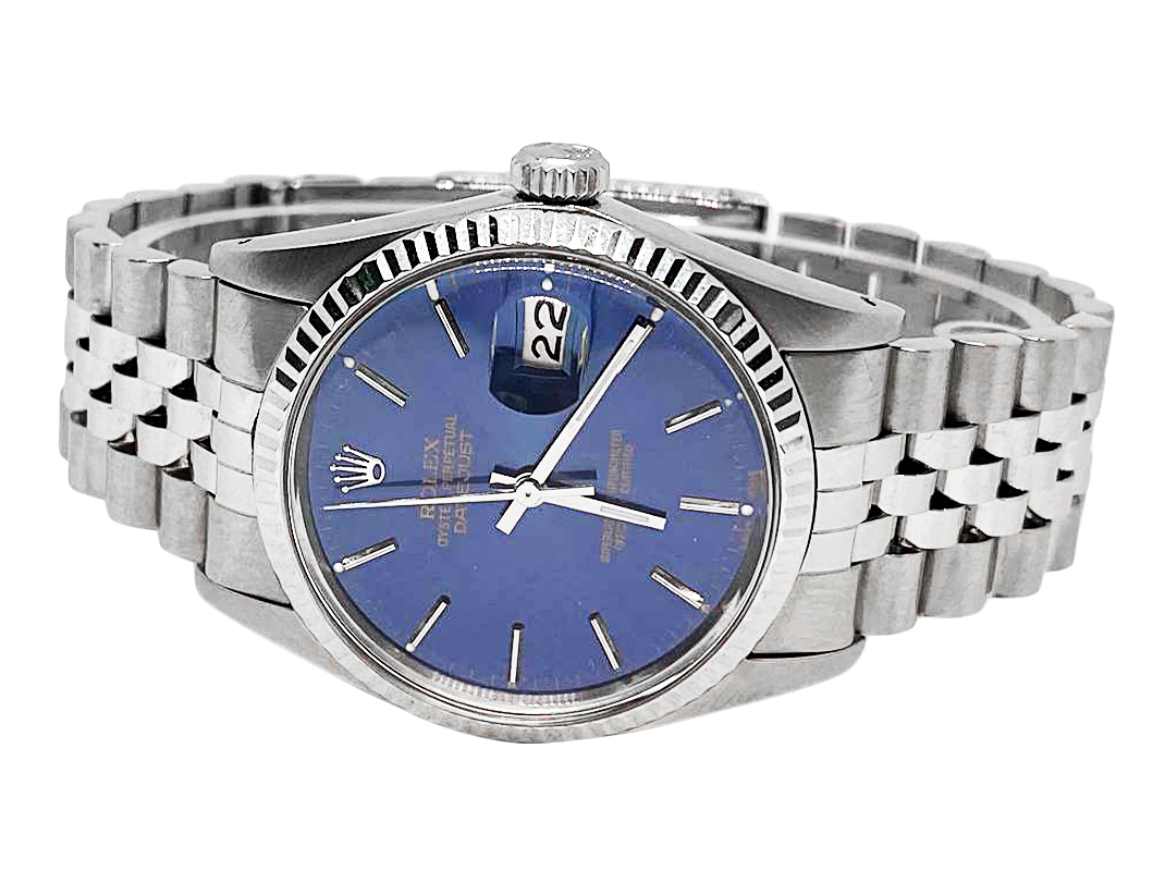 Date Just Rolex Mens Watch Blue Stick Dial Ss Datejust QUICK SET