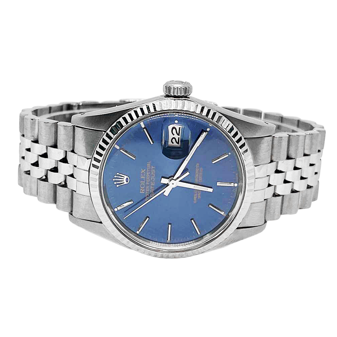 Date Just Rolex Mens Watch Blue Stick Dial Ss Datejust QUICK SET