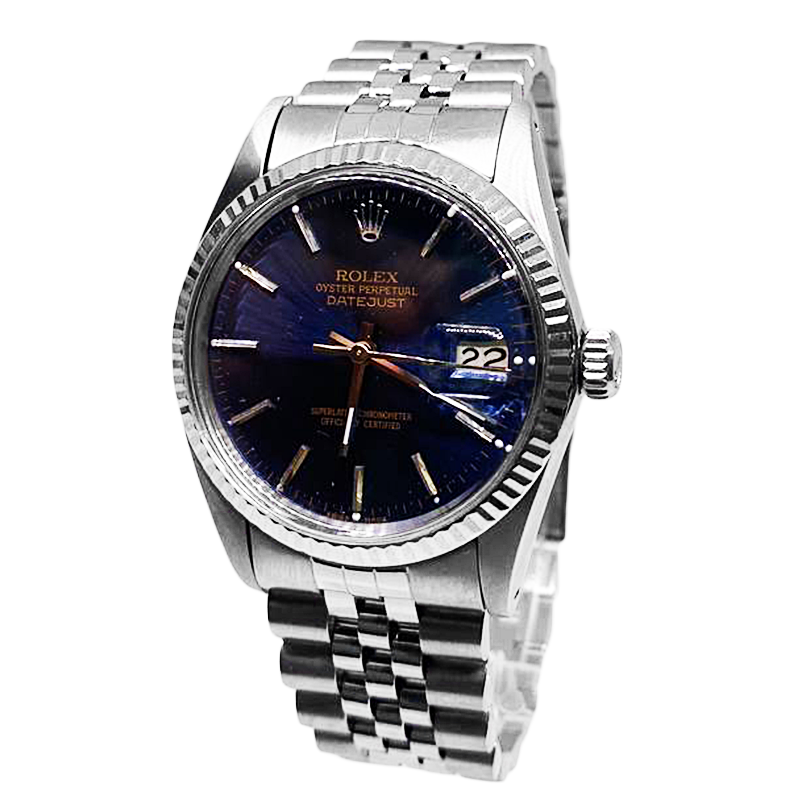 Date Just Rolex Mens Watch Blue Stick Dial Ss Datejust QUICK SET