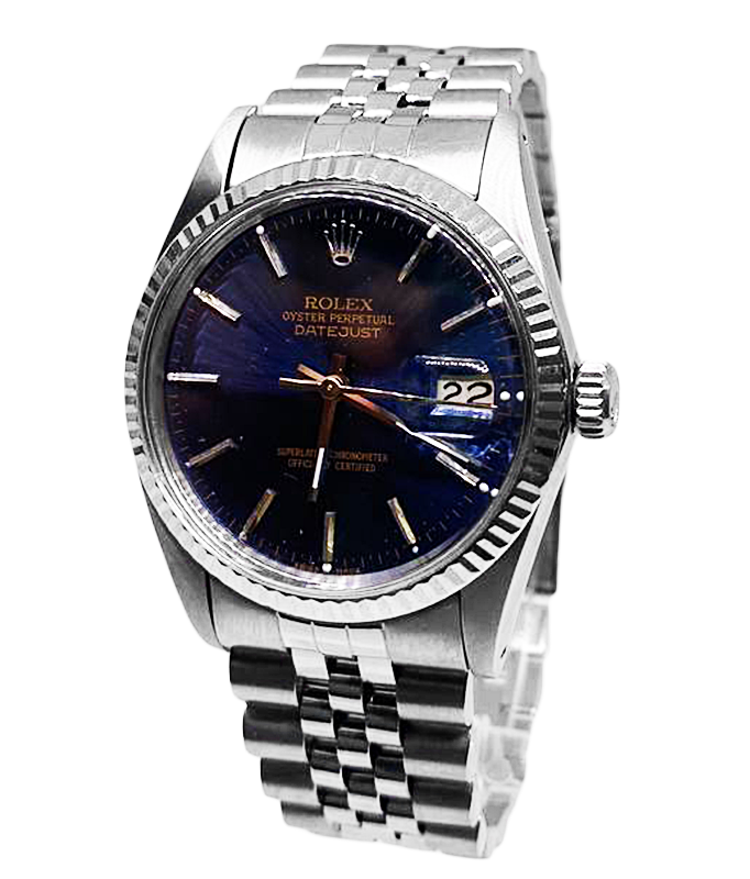 Date Just Rolex Mens Watch Blue Stick Dial Ss Datejust QUICK SET