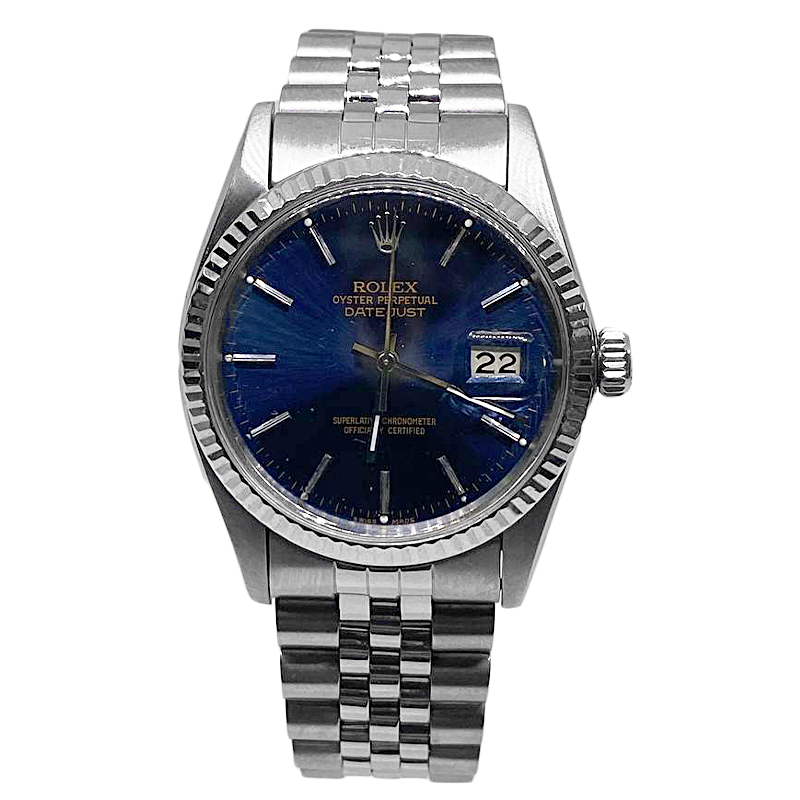 Date Just Rolex Mens Watch Blue Stick Dial Ss Datejust QUICK SET