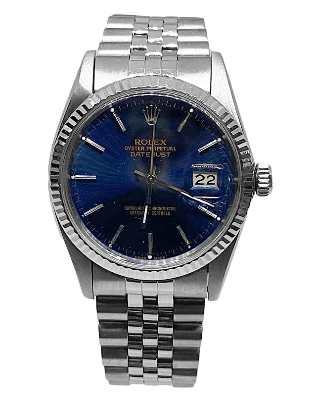 Date Just Rolex Mens Watch Blue Stick Dial Ss Datejust QUICK SET