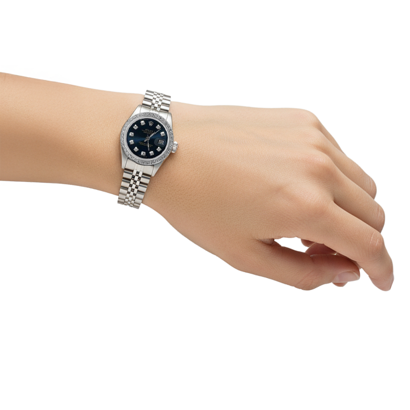 Date Just Rolex Blue Natural Earth Mined Diamond Dial Bezel Ladies Watch Jubilee Bracelet P2