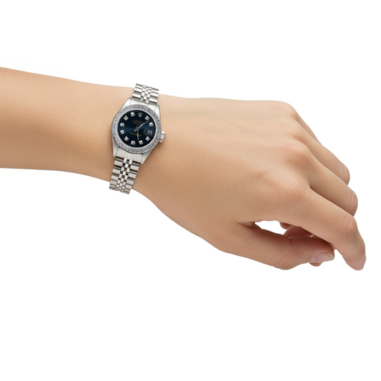 Date Just Rolex Blue Natural Earth Mined Diamond Dial Bezel Ladies Watch Jubilee Bracelet P2