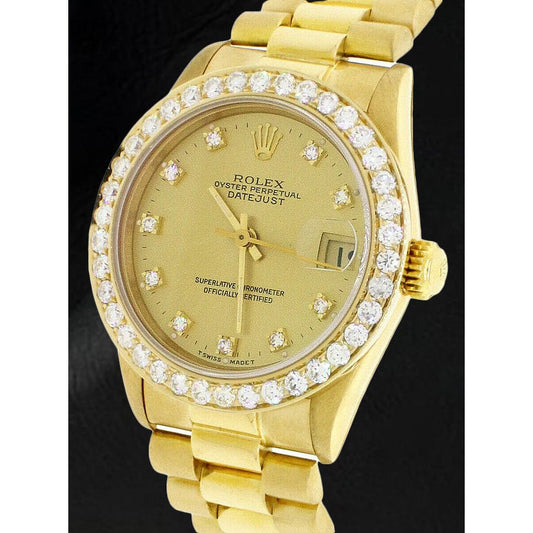Datejust Rolex 31mm Champagne Diamond Yellow Gold Watch